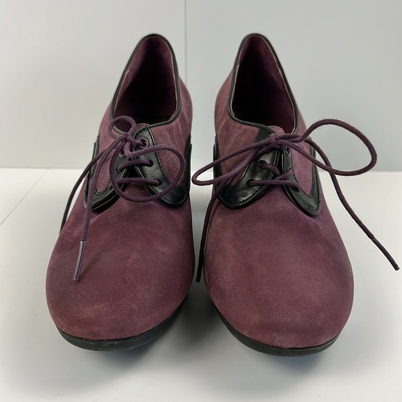 Camper Angie Heeled Oxford Shoes Lace Up Block Heel Leather Deep Plum and Black - Picture 9 of 17